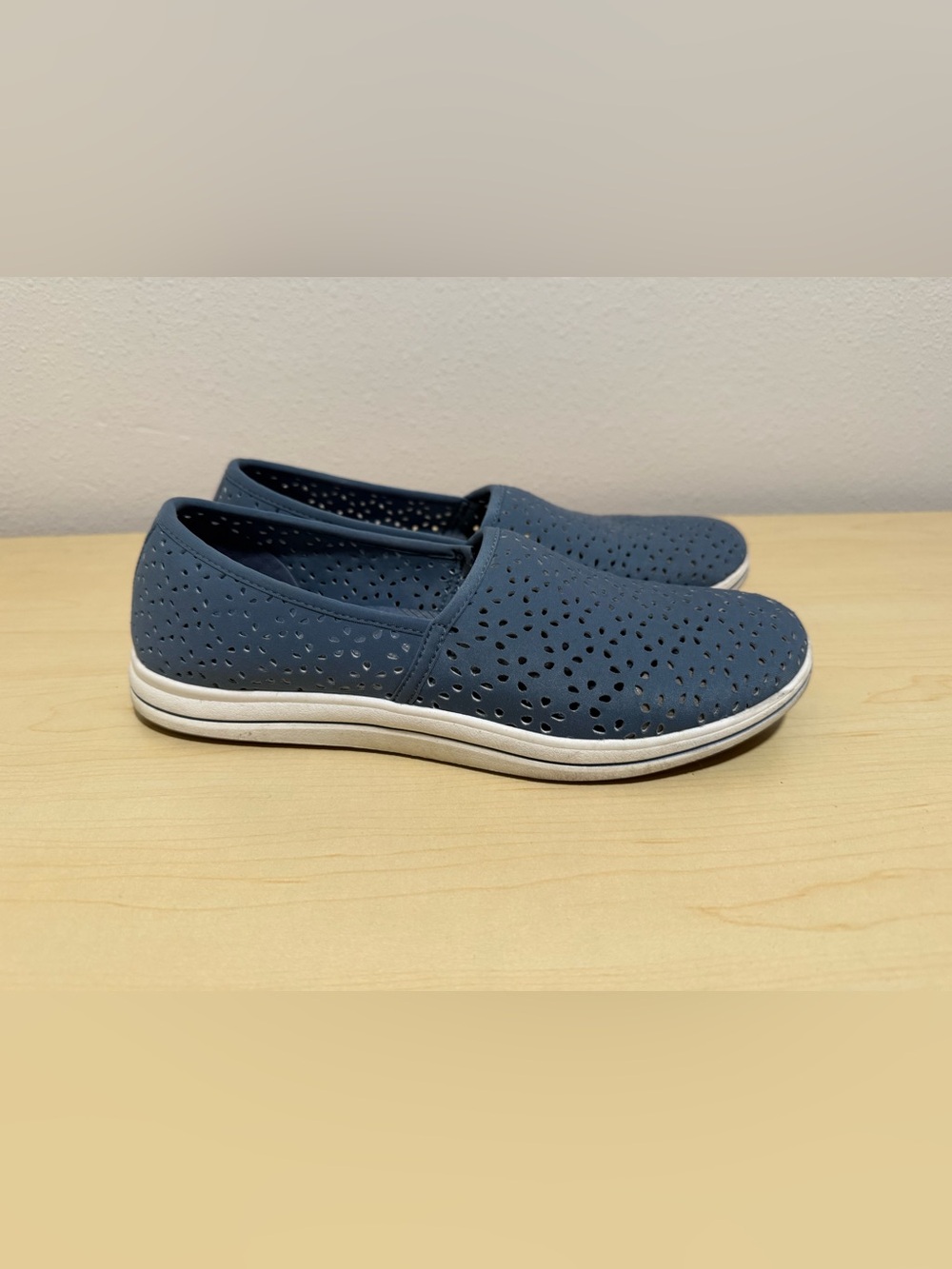 Cloudsteppers by Clarks Blue Perforated Slip-On Flats